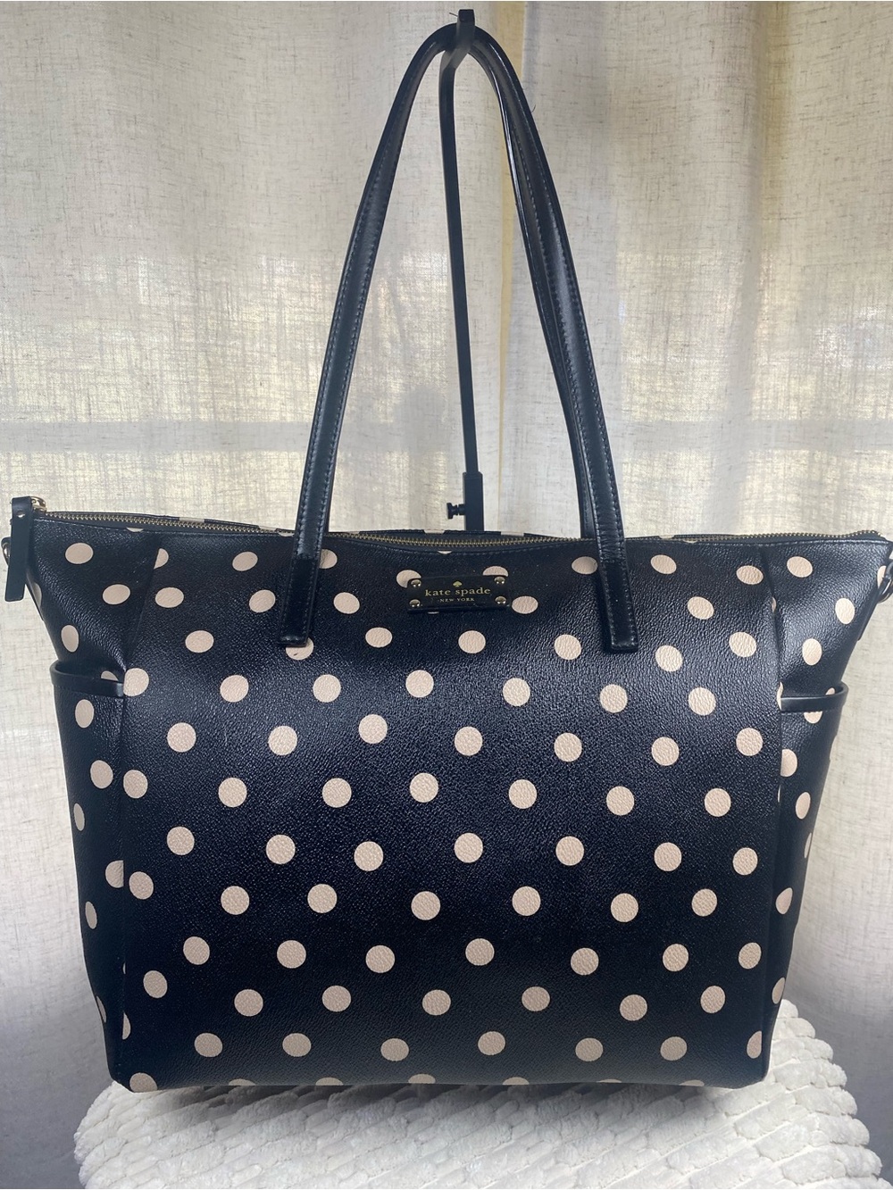 Kate Spade Wellesley Printed Adaira Baby Bag Black Polka Dot Large Travel Tote
